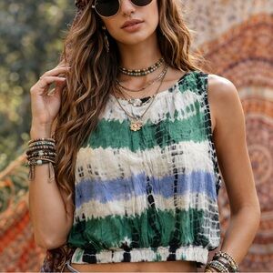 Earthbound Boho Tie Dye Crop Top XL Rayon